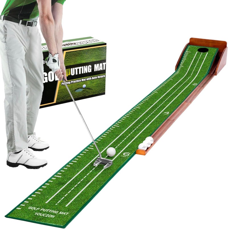 YOUCZON Putting Green Indoor,Golf Putting Mat with Auto Ball Return,Premium Crystal Velvet Surface, Practice Putting mat, Perfect Training Aid & Gift for Golf Lovers Christmas - Image 1